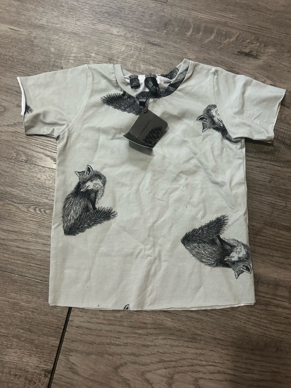 Fox Print Short Sleeve Kids Top - Light Gray